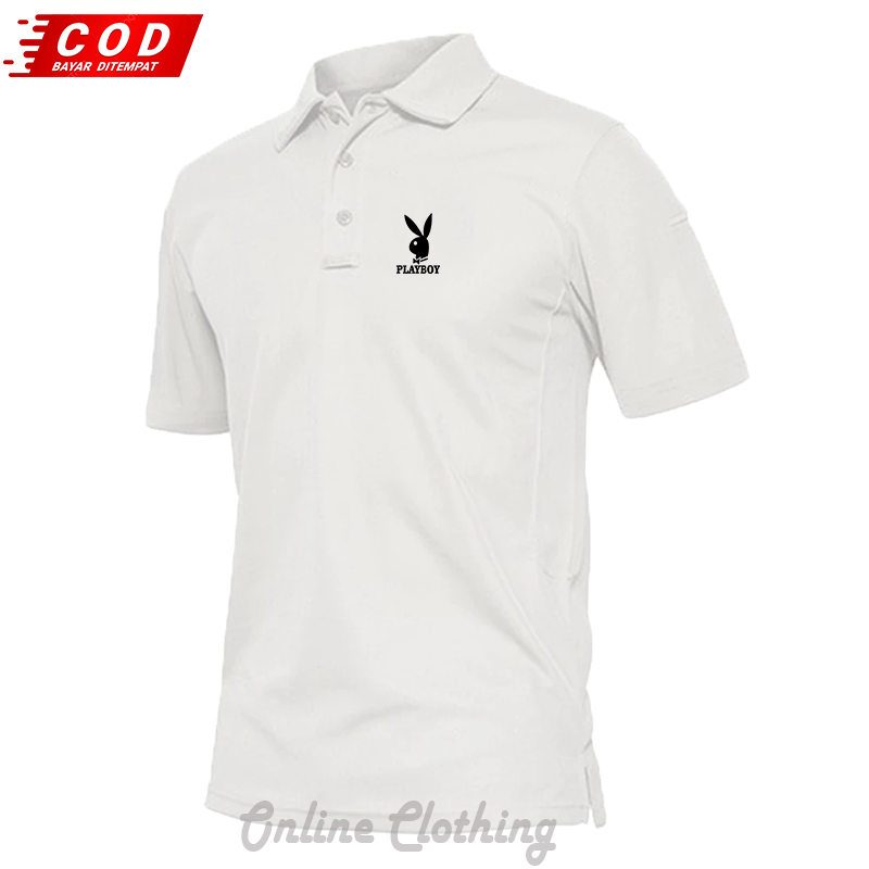 T-Shirt POLO kerah Playboy Text putih Quality Kaos Kerah Dewasa Shirt / Kaos Wangki Pria Polo