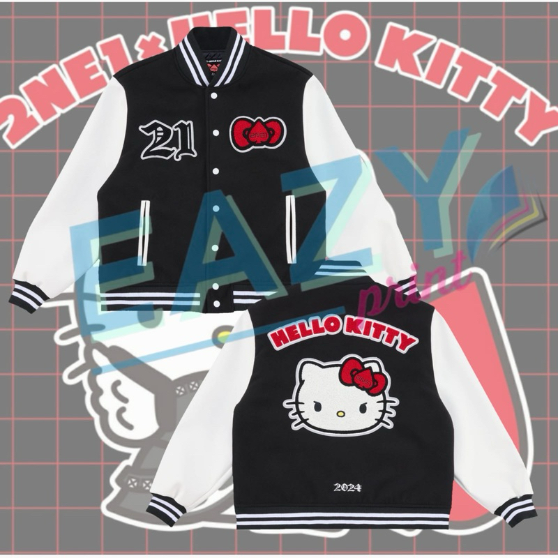 JAKET 2NE1 X HELLOKITTY JAPAN MERCH VARSITY JACKET BOMBER BLACKJACK KPOP IDOL OUTFIT NOBAR WELCOME B