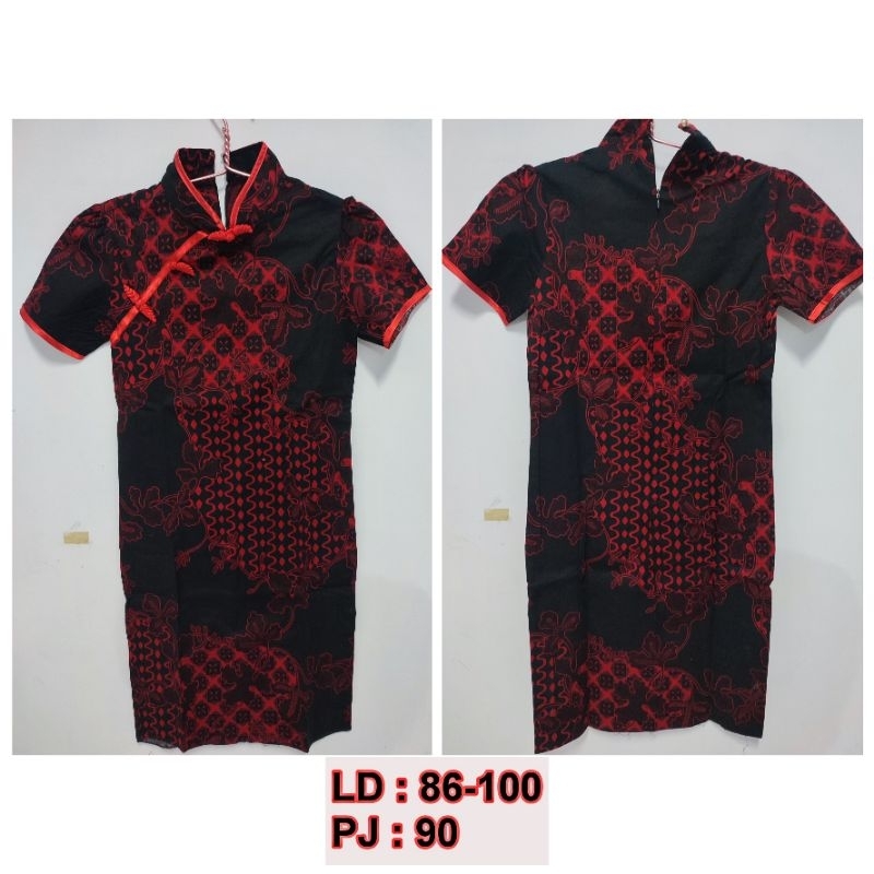 Thrift / Preloved Dress Batik Cheongsam Hitam Merah