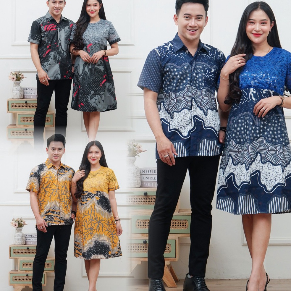 KODE Y57U Outfit Couple Baju Batik Lengan Pendek Dress Brokat Kemeja Pria Baju Kantor Baju Cewek M L