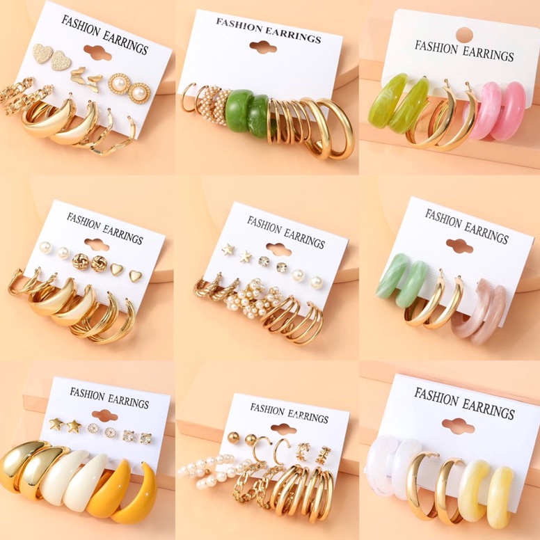 KODE H84V AP9 Anting Fashion 36 Set Anting Stud Anting Hooks Anting Hoops Anting Impor Anting Hijab 