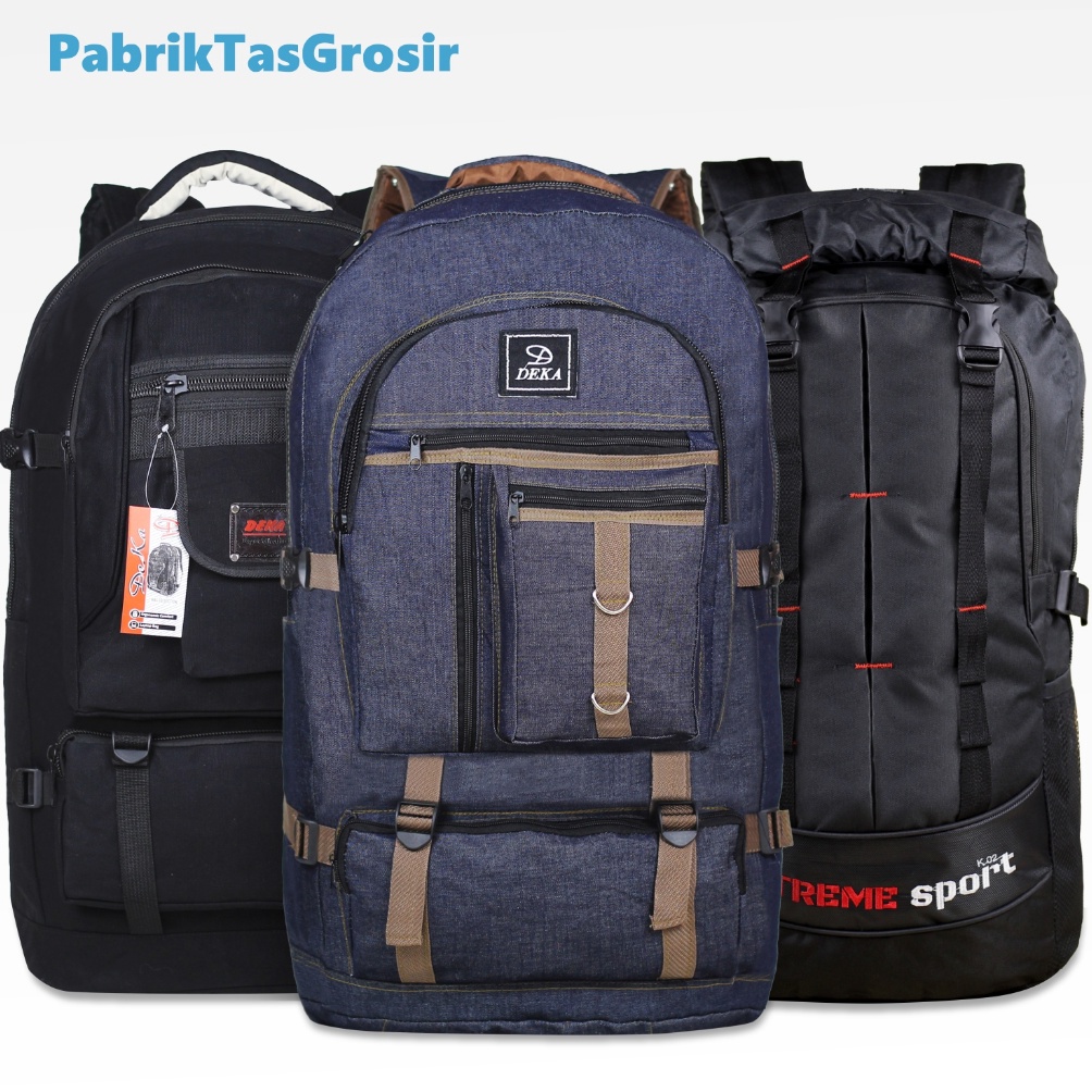 KODE Y9F Tas Distro Gunung Deka Pria Carrier 4 liter Kanvas Canvas Jeans Denim Warna Navy Bahan Teba