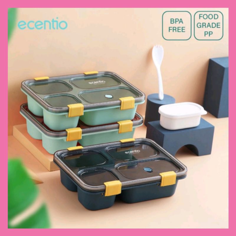 Kotak Makan Ecentio 4 Sekat + 1 Kotak Soup Lunch Box Free Sendok Anti Tumpah Kotak Bekal