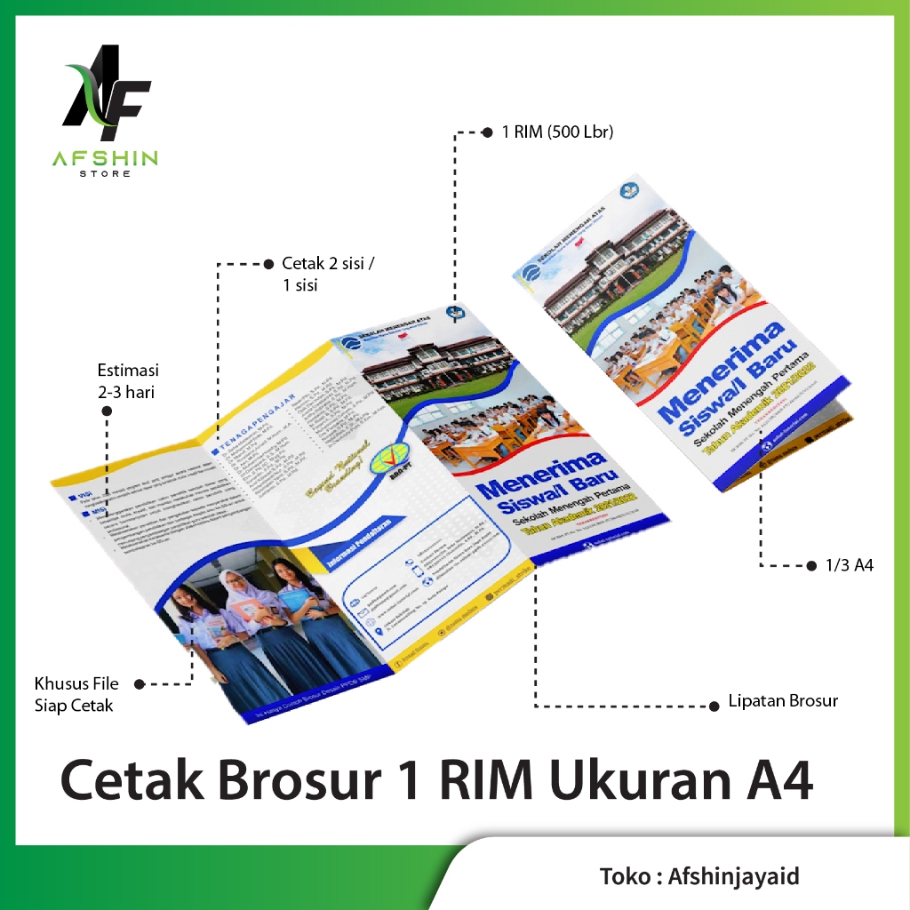 

Brosur Ukuran A4 bisa dibuat 3 lipat atau Reflet A4 brosur mengkilat 2 sisi atau depan belakang