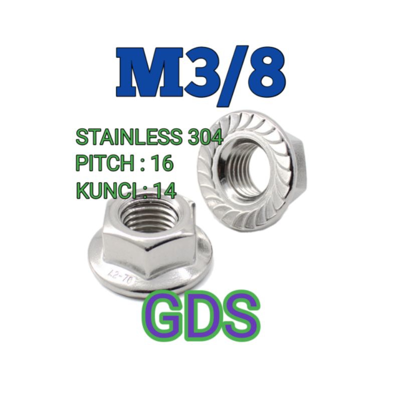 Mur Flange M3/8 Stainless 304 Kunci 14 / Flange Nut Stainless 304