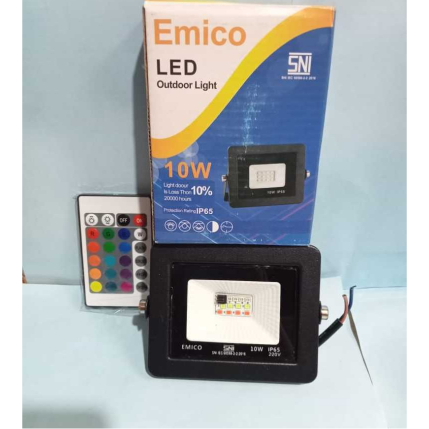 Lampu Sorot Emico 10 watt RGB Remote LED SMD SNI Waterproof IP65 Lampu Tembak Floodlight Lampu Hias 