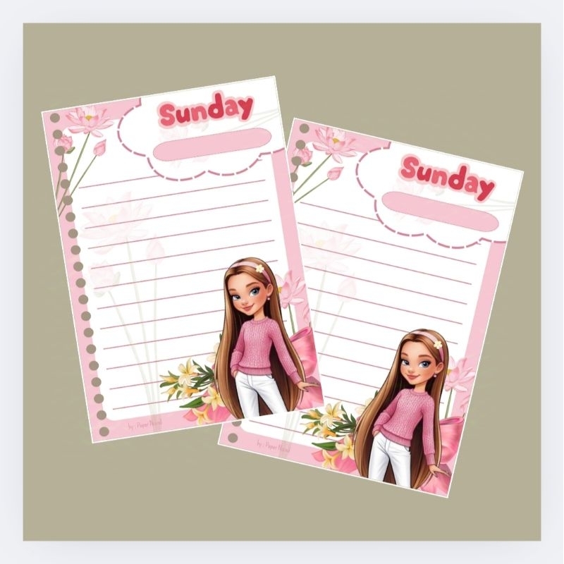 

Isi 10 Lembar Loose Leaf Refill Kertas Binder Lucu Full Color Ukuran A5 Untuk Notebook Tema The Days by Paper Noind