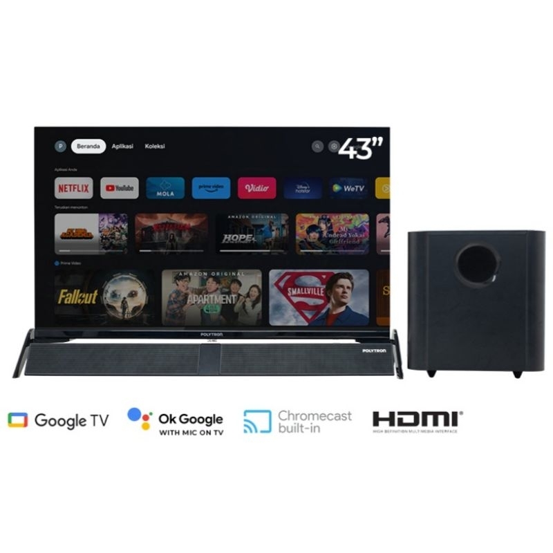 POLYTRON LED 43" PLD 43BG9058 Smart Android Google TV Digital DVB-T2 HD Ready Cinemax Soundbar 43 in