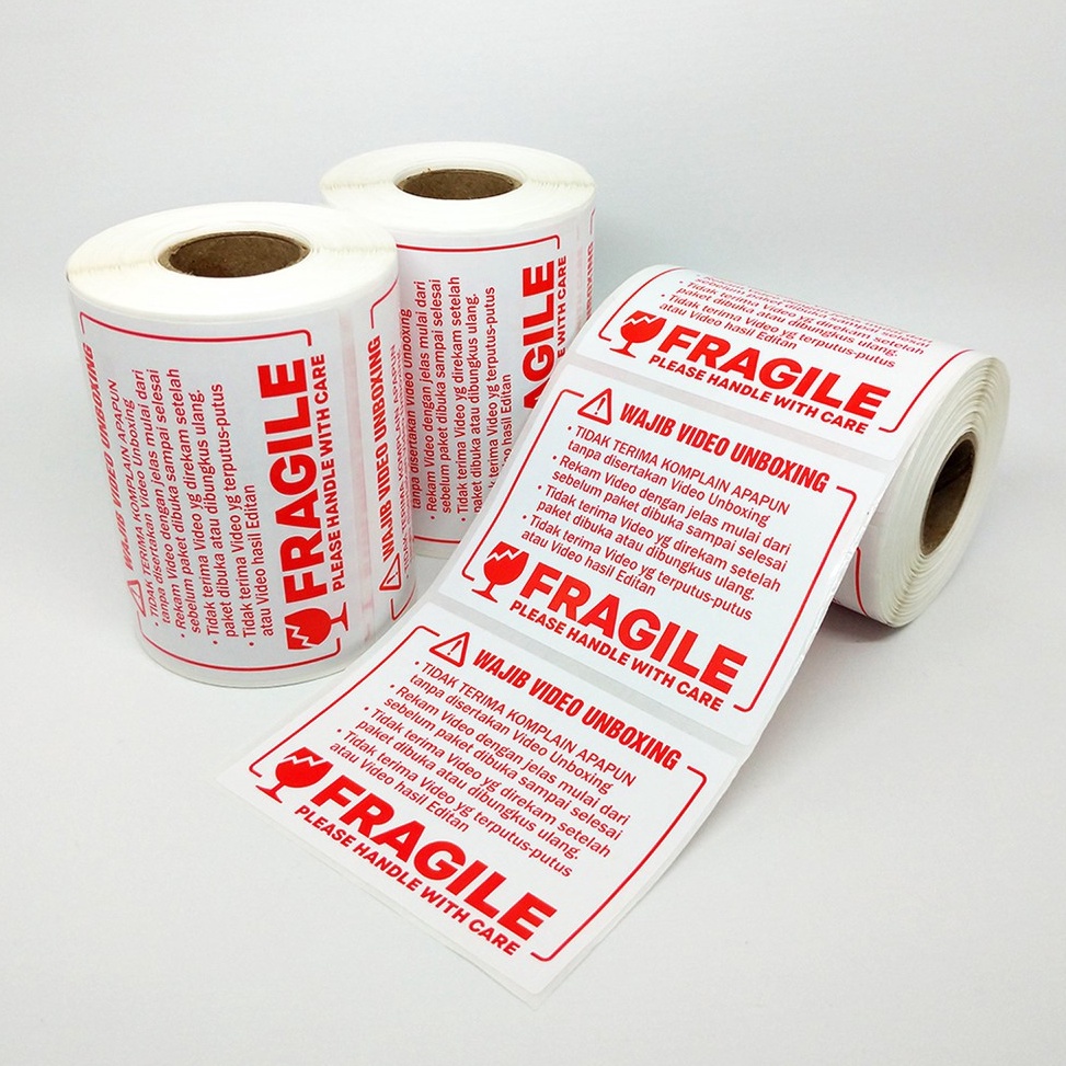 

KODE F24T Sticker Fragile Label Wajib Video Unboxing Stiker Pengiriman Online Shop 6 x 8 cm 1 roll 3 pcs