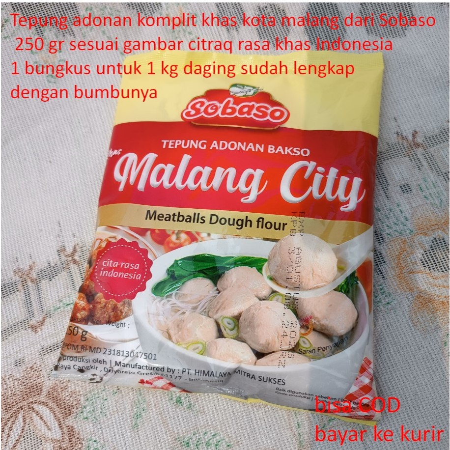 

Tepung adonan komplit khas kota malang dari Sobaso 250 gr sesuai gambar citraq rasa khas Indonesia 1 bungkus untuk 1 kg daging sudah lengkap dengan bumbunya