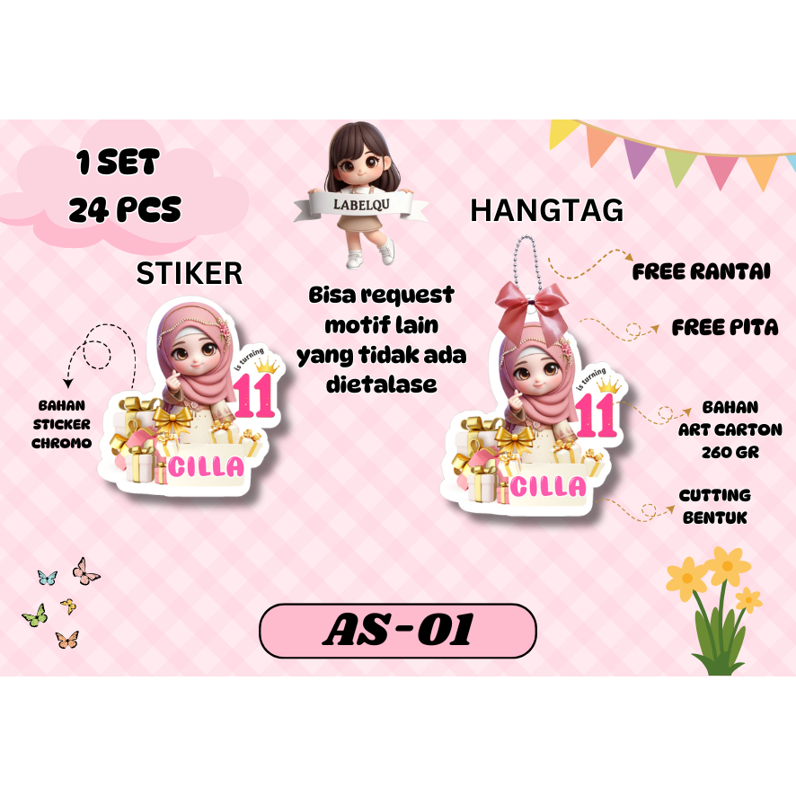 

HJK (24 PCS) HANGTAG STICKER BIRTHDAY ULANG TAHUN / KARTU UCAPAN HAMPERS ULANG TAHUN MOTIF ANAK