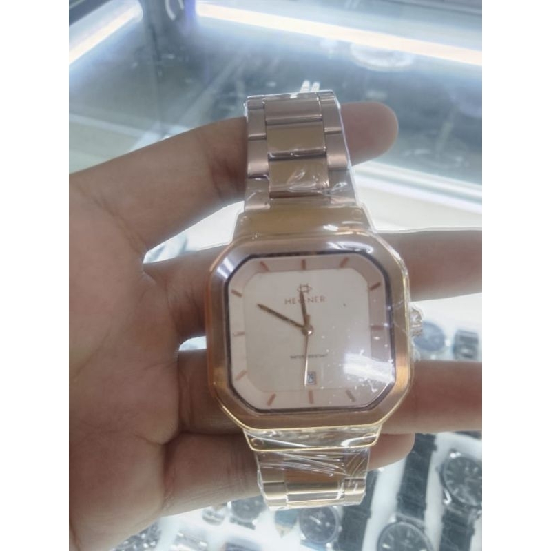 Jam Tangan Wanita Hegner ORIGINAL Model Kotak Rose Gold Stainless Steel