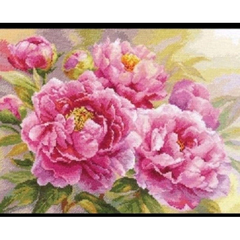DIY Paket kristik bunga mawar pink peoni full cross stitch dmc 14ct embroidery kerajinan tangan sula