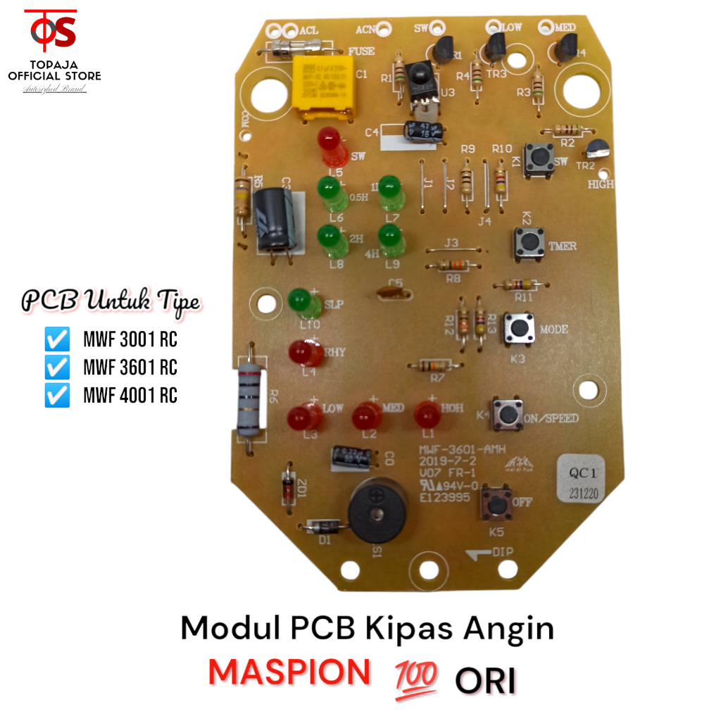 Modul PCB Kipas Angin Maspion Tipe MWF 3001 RC - MWF 3601 RC - MWF 4001 RC - PCB Asli Kipas Maspion
