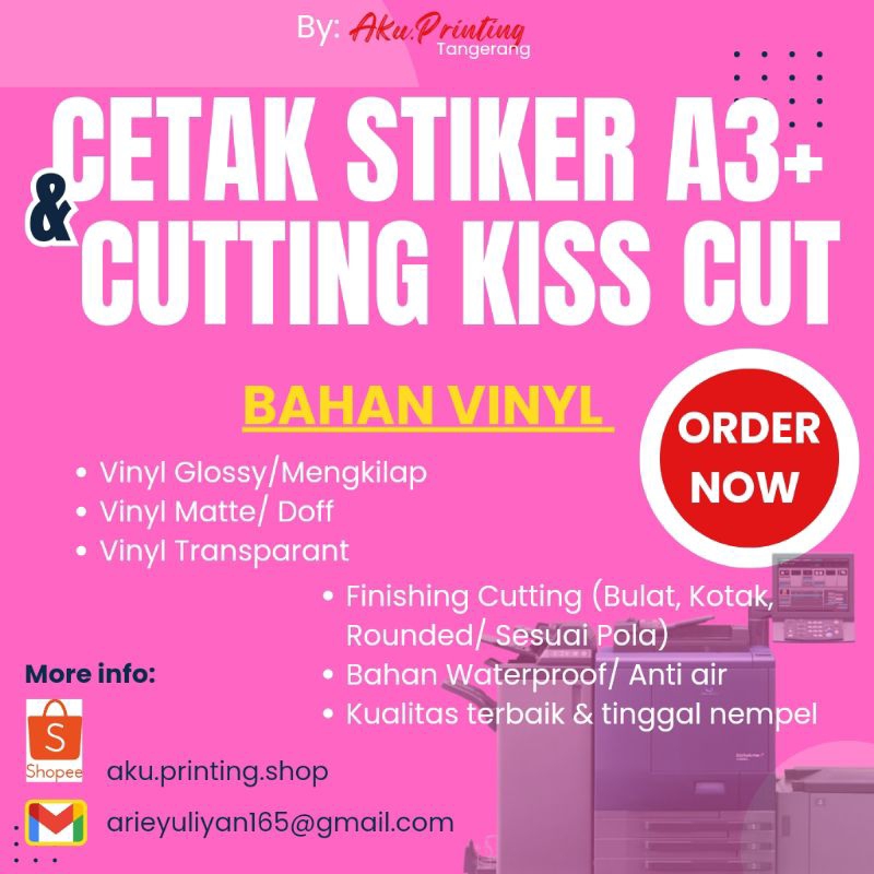 

Cetak Stiker A3 Vinyl I Cutting kiss cutt I Label kemasan/Logo/Custom