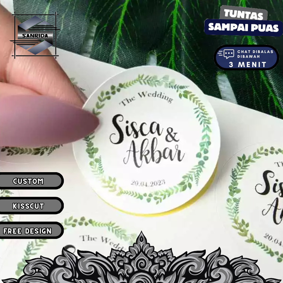 

2-4 Sticker Wedding Souvenir Stiker Pernikahan Custom Ucapan Nikah Nikahan Sanrida