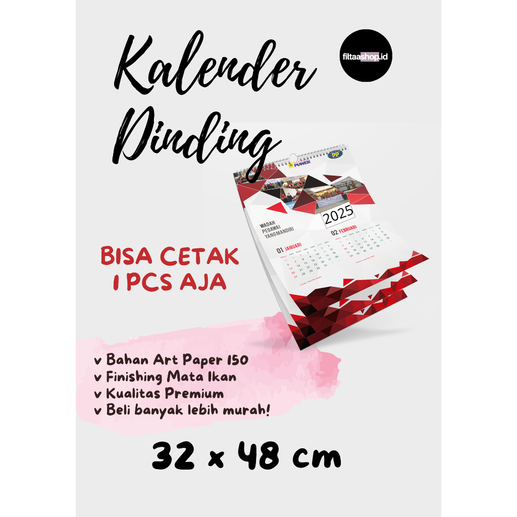 

CUSTOM Kalender Dinding 1 LEMBAR 12 Bulan, Ukuran 32x48 cm Bahan Art Paper 150, Finishing Mata Ikan