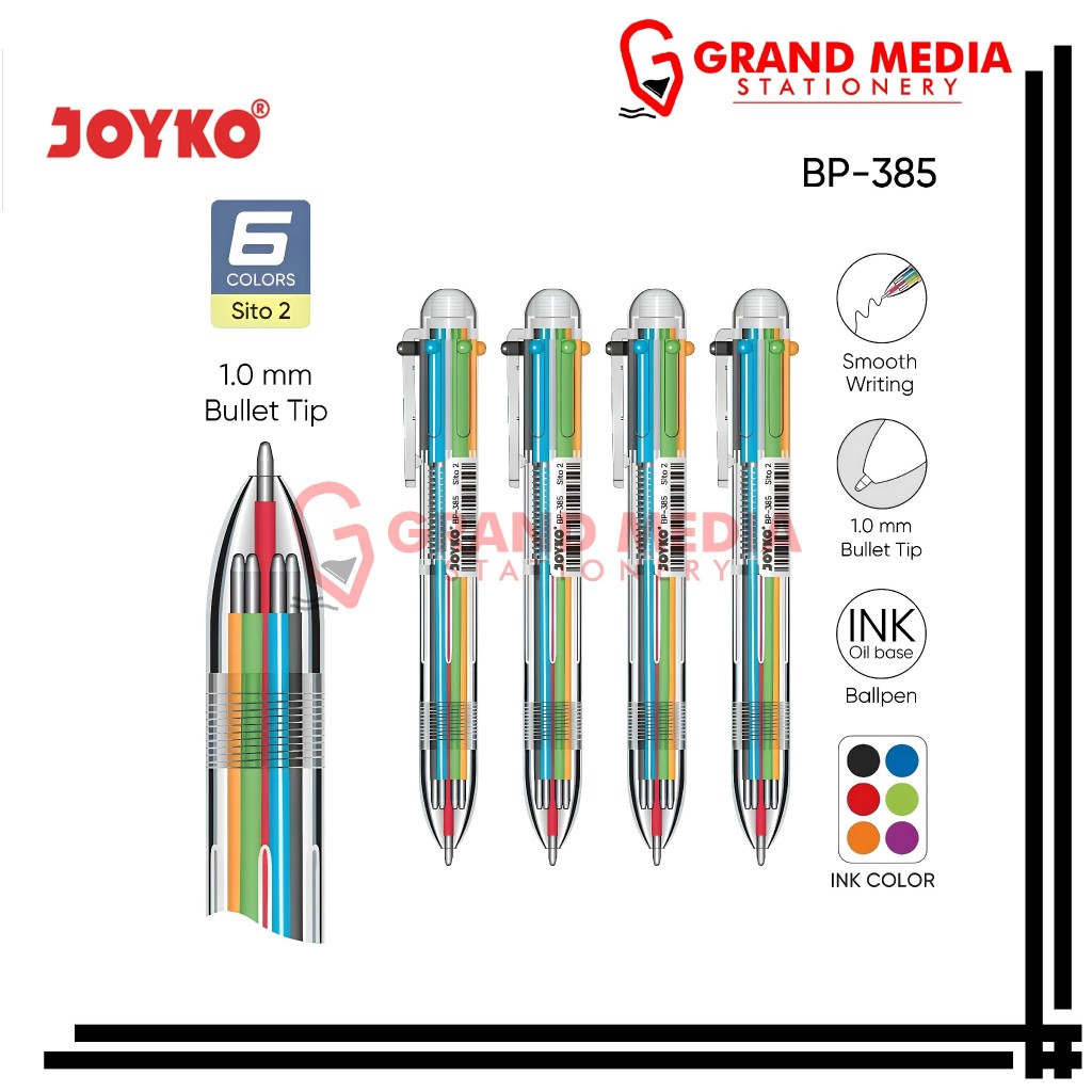 

[GRAND MEDIA] BALLPOINT / PENA / PULPEN JOYKO BP-385 SITO 2 6 WARNA / 1 PCS