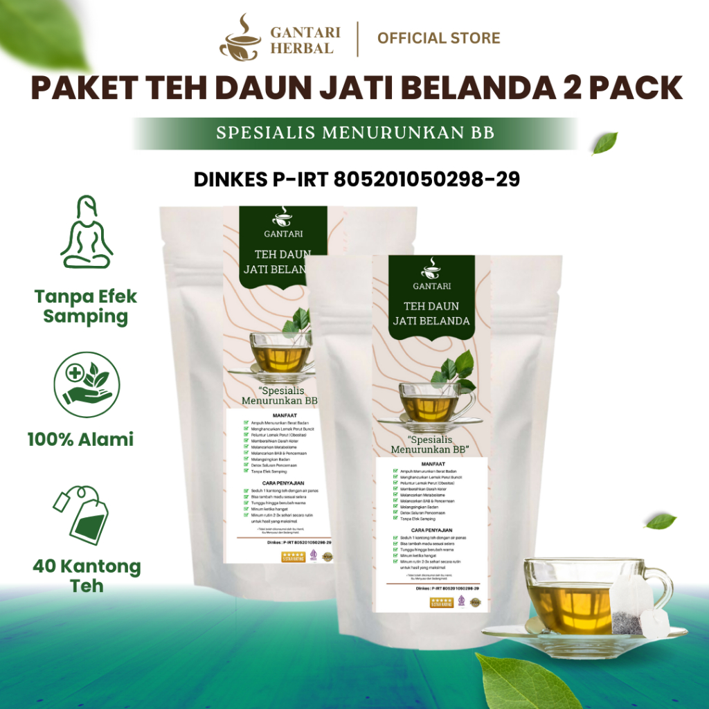 

Gantari Teh Jati Belanda | Menurunkan Berat Badan Pelangsing Alami 20 Kantong Teh / Paket 2 Box