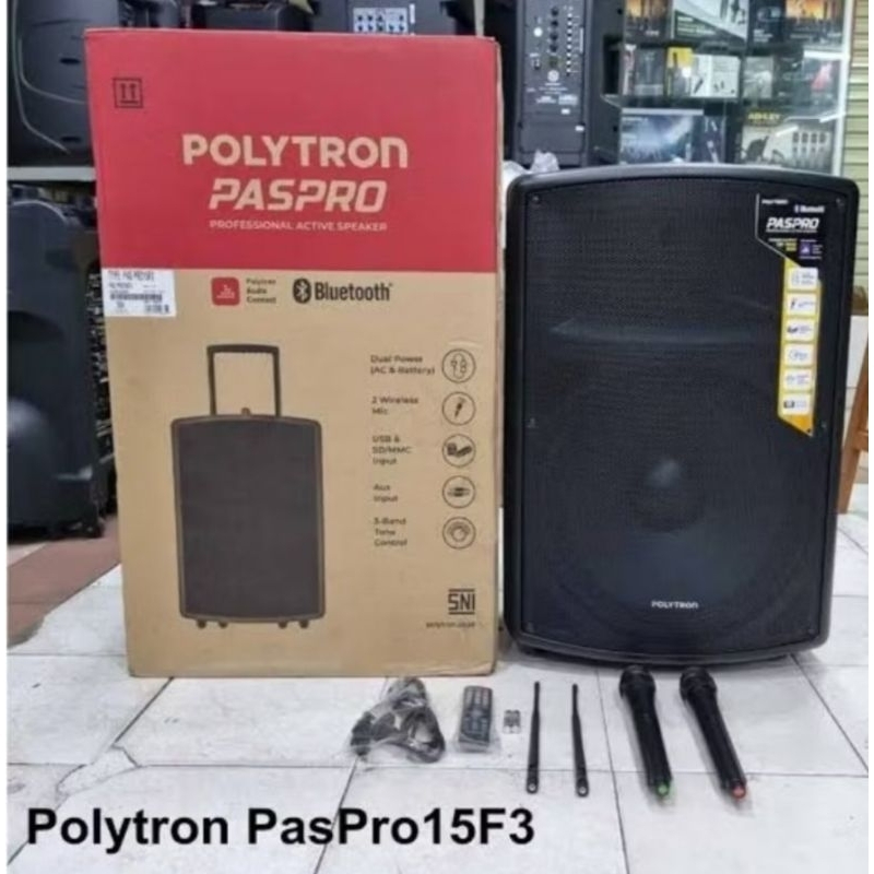 POLYTRON PASPRO-15F3 SPEAKER AKTIF PORTABLE 15 INCH PASPRO15F3 15F3 PASPRO15 BLUETOOTH MIC PAS PRO 1