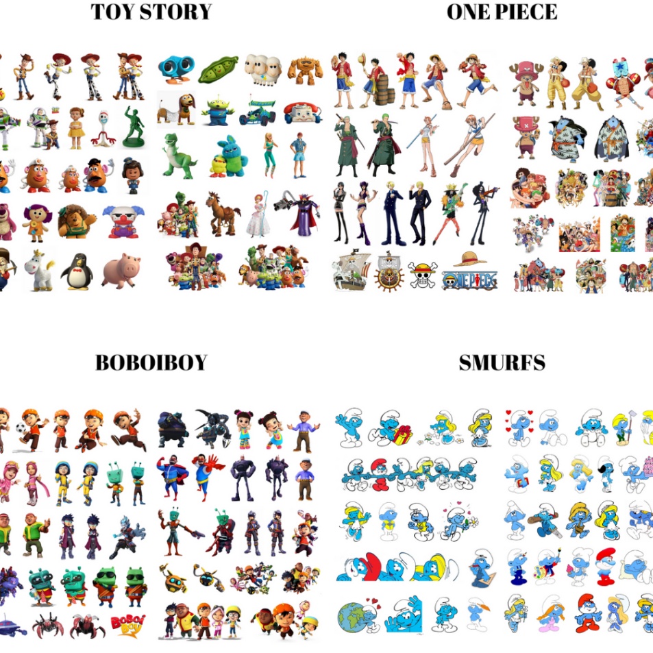 

Kirim Terpercaya 4 5 pcs stiker kartun Garfield Smurfs Powepuff Boboiboy One Piece Toy Story