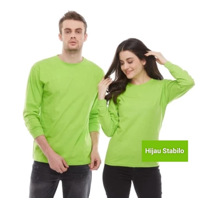 Murah Banget Kaos polos lengan panjang soft katun combed 3s warna Hijau Stabilo  Kaos Polos Lengan P
