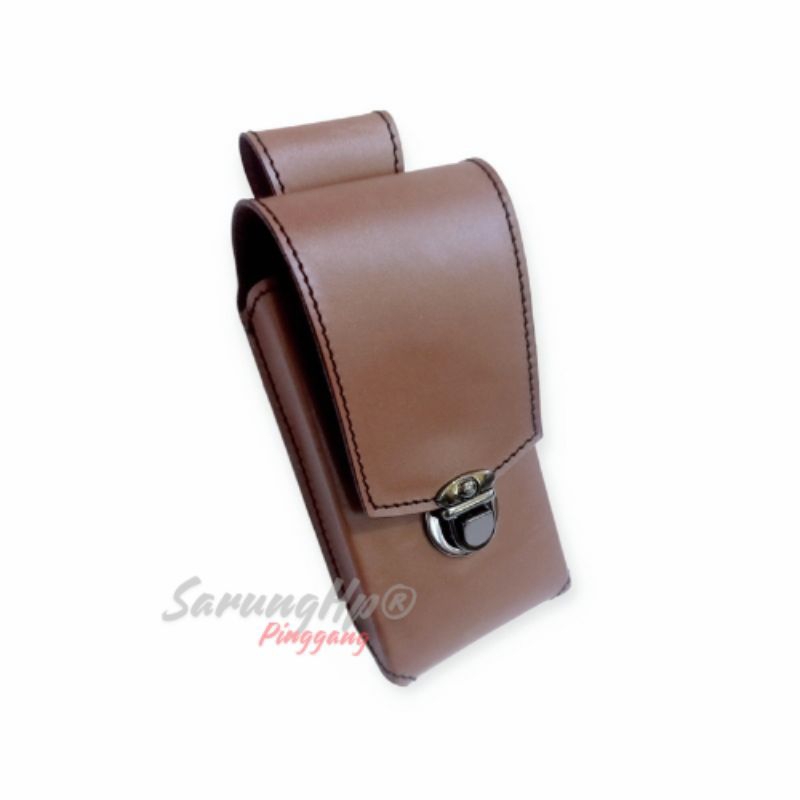 Sarung hp pinggang pria kulit asli coklat 1slot polos