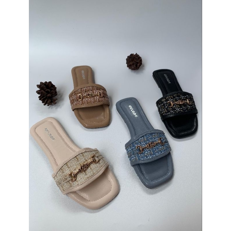Gg Rajut - Sandal wanita teplek flat slop terbaru bahan rajut