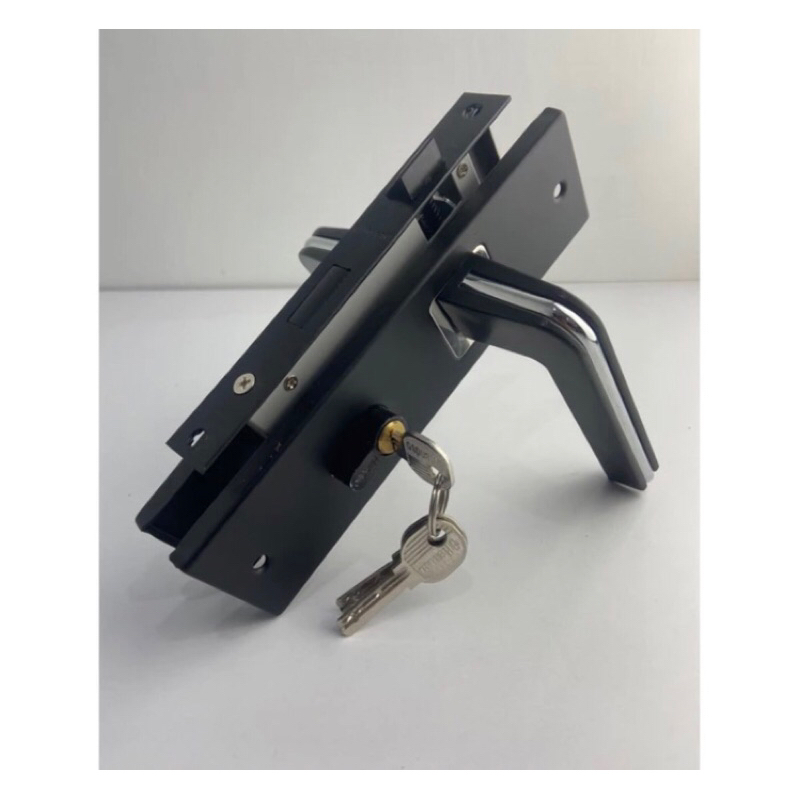 Handle Set Kunci Pintu rumah warna Hitam doff Ring Silver ukuran 20 cm- Handle pintu rumah