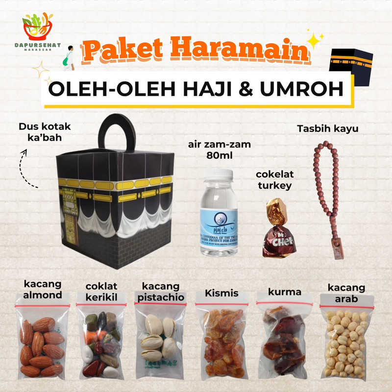 

Paket lengkap oleh oleh haji dan umroh tas souvenir air zam zam coklat kerikil turki tasbih kayu pistachio kacang arab kismis kurma keluarga terjangkau paket lengkap