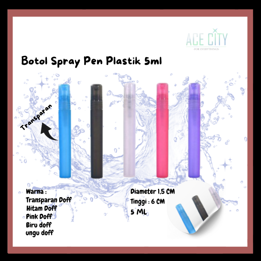 Botol Spray Pen Plastik 5ml- Transparan / Warna Doff / Frosted / Botol Parfum