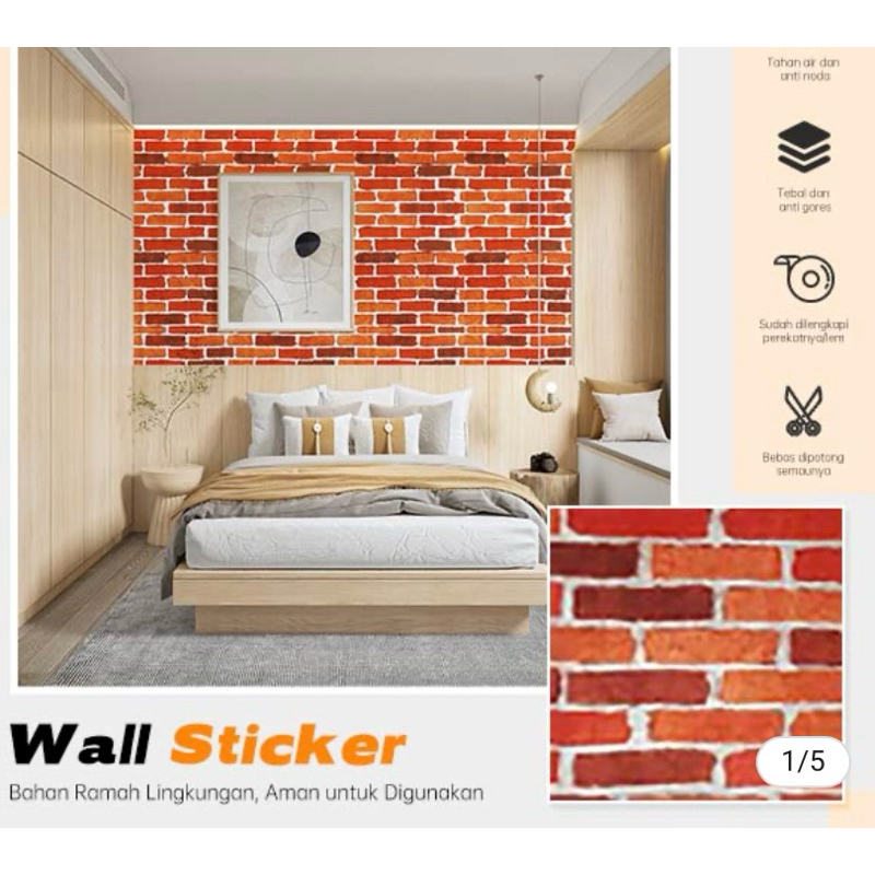 Wallpaper Sticker Wallsticker Motif Terbaru Batu Bata Merah