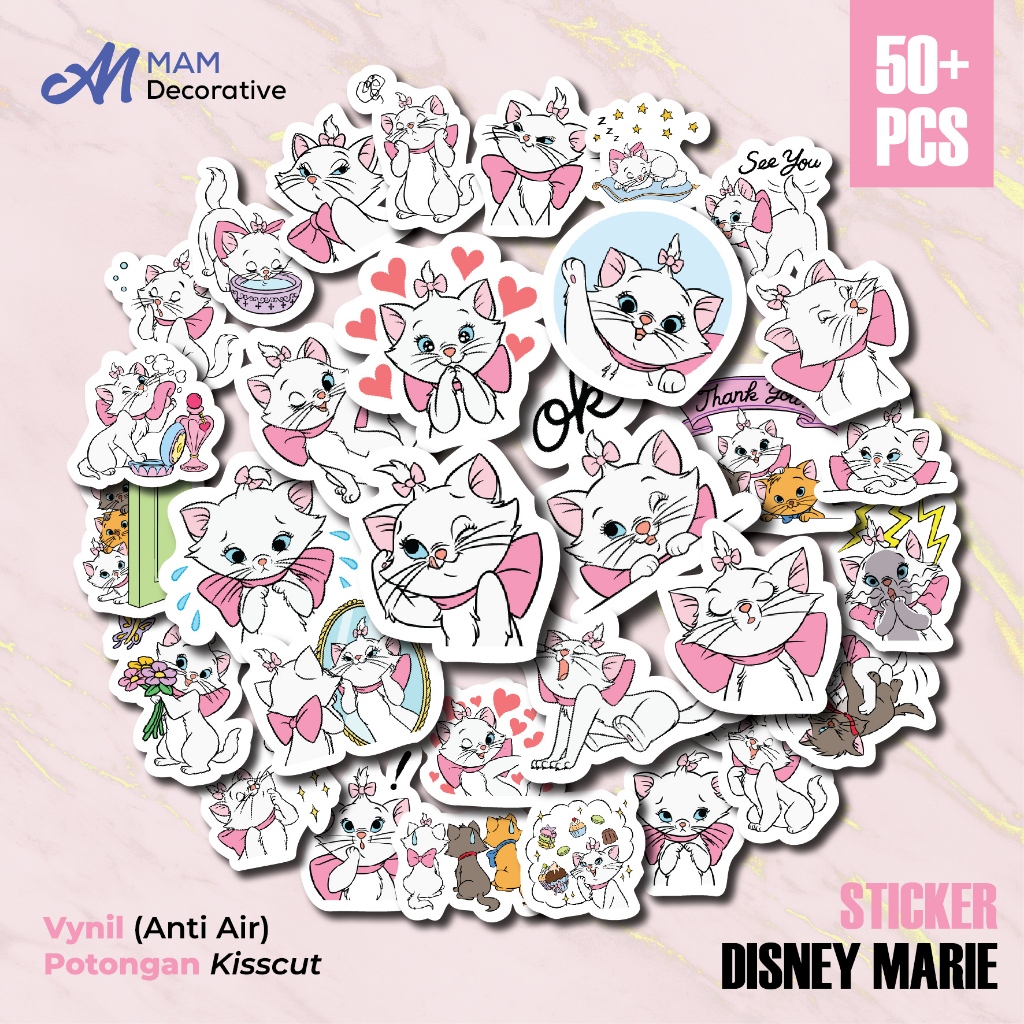 

50 PCS STICKER DISNEY MARIE | Vinyl Waterproof | Stiker Helm Buku Journal Casing HP Laptop