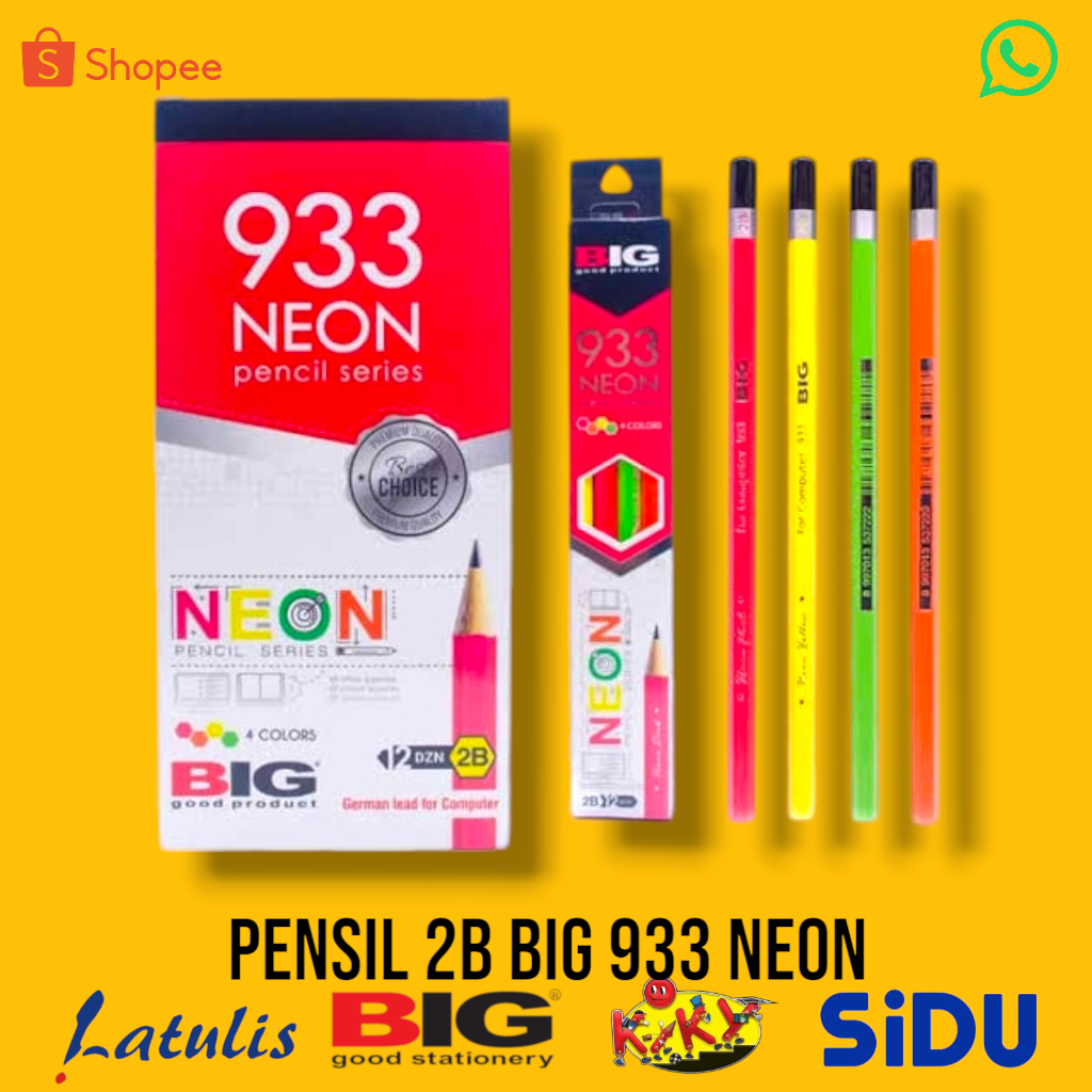 

12 Pcs BIG Pensil 2B Neon Warna Elegan Graphite Pencil Standar Ujian Extra Dark PS-933