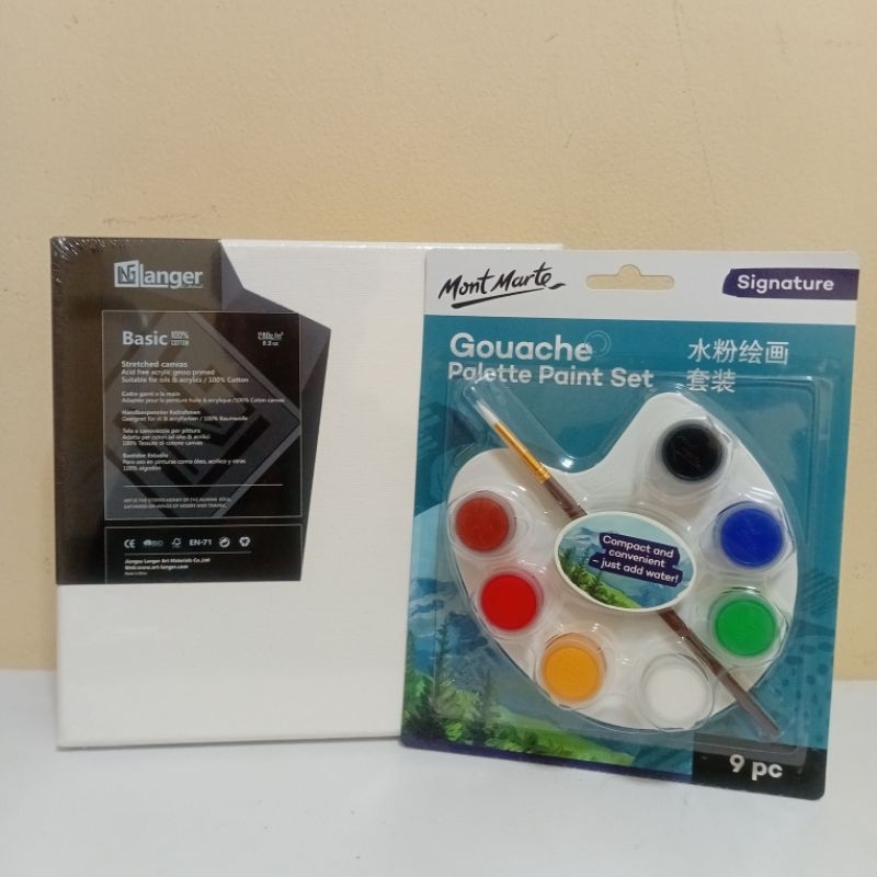 

Paket cat lukis & kampas lukis/paint set Palette ukuran kampas 20x20 cm, 7 warna komplit set