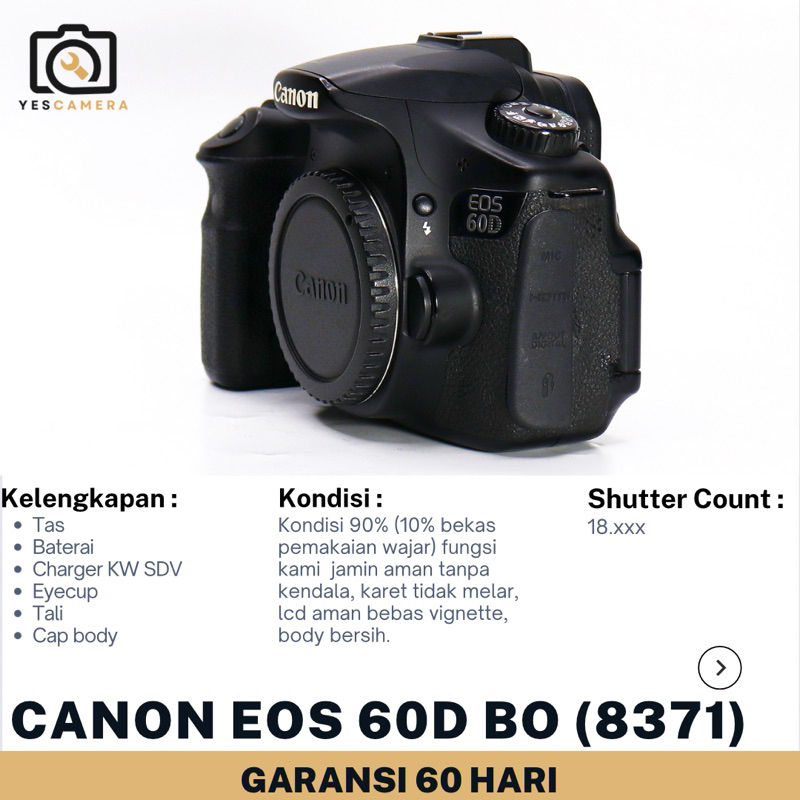 Canon EOS 60D Body Only (Bekas) - 18MP, Full HD - Unit Only(8371)