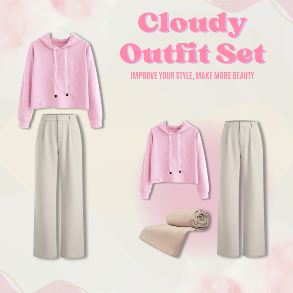 One Set Wanita - OOTD (Sweatshirt Hoodie , Knit Pants , Hijab) - 3 In 1 Outfit Korean Style  - TP098