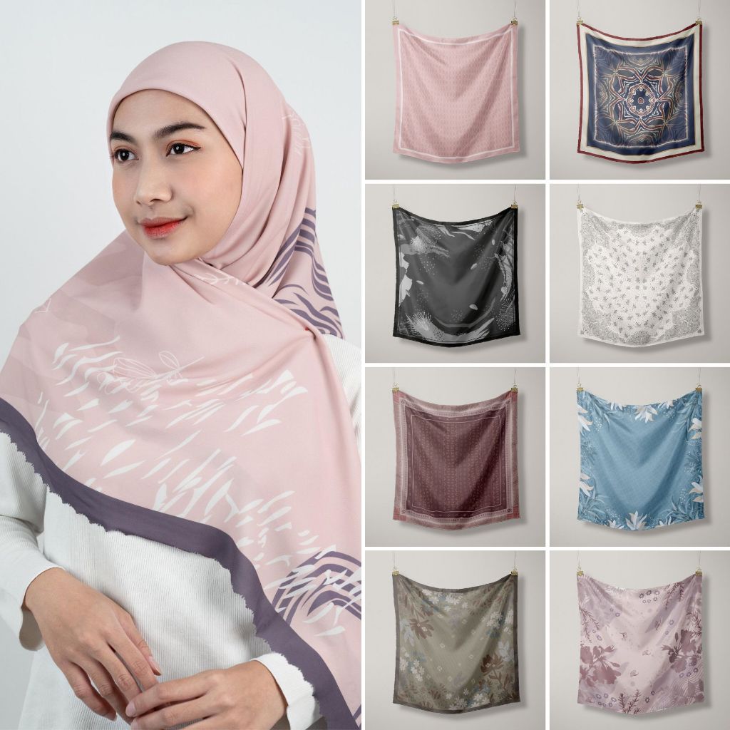 [BUNDLE 3PCS] Hijab Segiempat Digital Printing Lasercut - Premium Cotton Voile - Dobby Chiffon - Lur