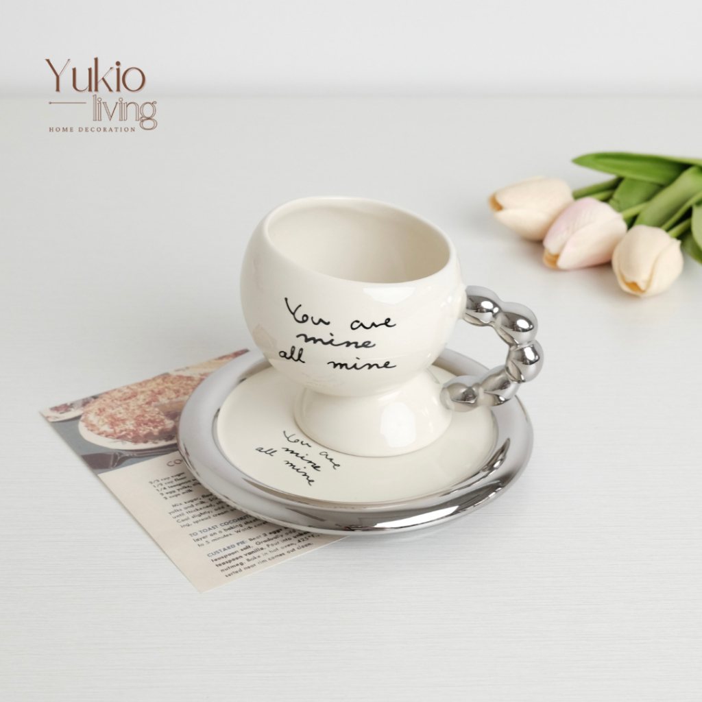 YUKIO Mina Cup and Saucer Set - Gelas Cangkir Teh Kopi Keramik Aesthetic 200ML Premium Tableware