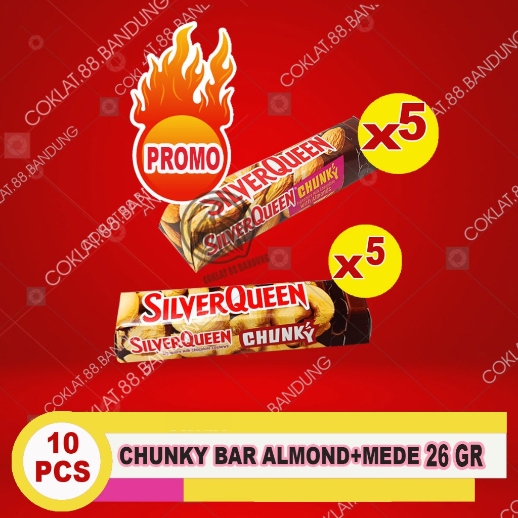 

SILVERQUEN CHUNKY BAR 10 PCS X 26gr ex 30gr, COKLAT SILVERQUEEN CHUNKY BAR 26 GR ISI 10 ex 30 gram