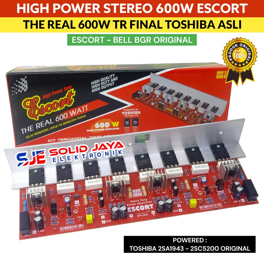 KIT POWER AMPLIFIER ESCORT 600W MURNI STEREO TR TRANSISTOR FINAL TOSHIBA REAL ASLI 2SC5200 2SA1943 6