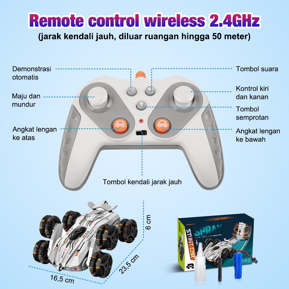 WETECH Semprot RC Drift Car 6 Wheels Spray 4WD Swing Arm Drift Vehicle Mobil Remote Control Drift
