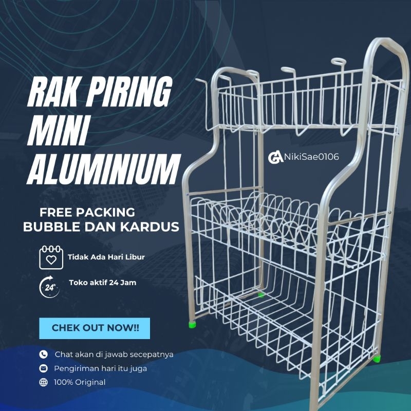 Rak Piring Mini Aluminium 3 Susun / RPK Gelas / Rak Minimalis