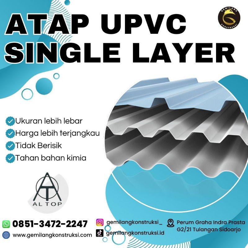 Atap UPVC Single layer per meter / Atap upvc single layer / Atap upvc setara alderon / atap upvc ant