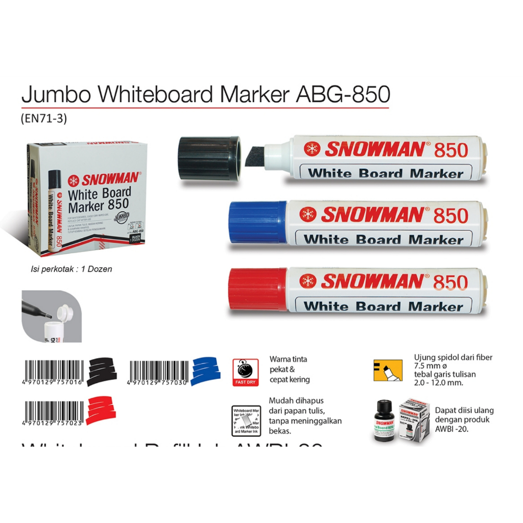 

Spidol Snowman Besar Jumbo White Board 850 (ABG-850) (Per Satuan)