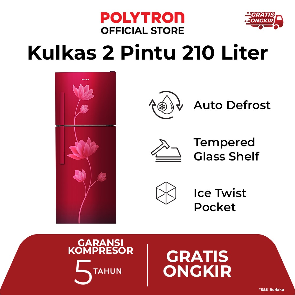 Polytron Kulkas 2 Pintu PRB 219R - Kapasitas 210L