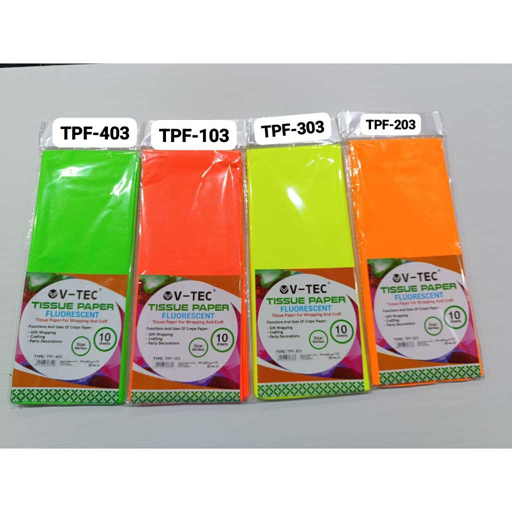 

V-Tec Tissue Paper Fluorescence Ukuran 50X70CM 25GSM Isi 10 Lembar GMPT