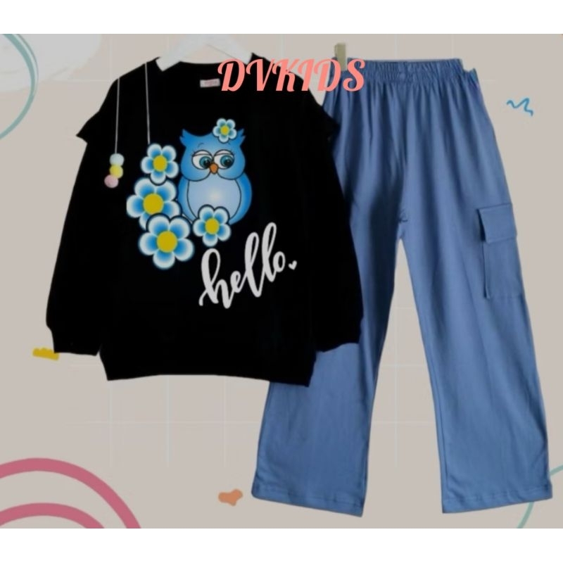 DAISY SET KIDS (3THN-13THN) CELANA CARGO CRINKLE PRINTING // SETELAN MELDI // ONE SET ANAK REMAJA //