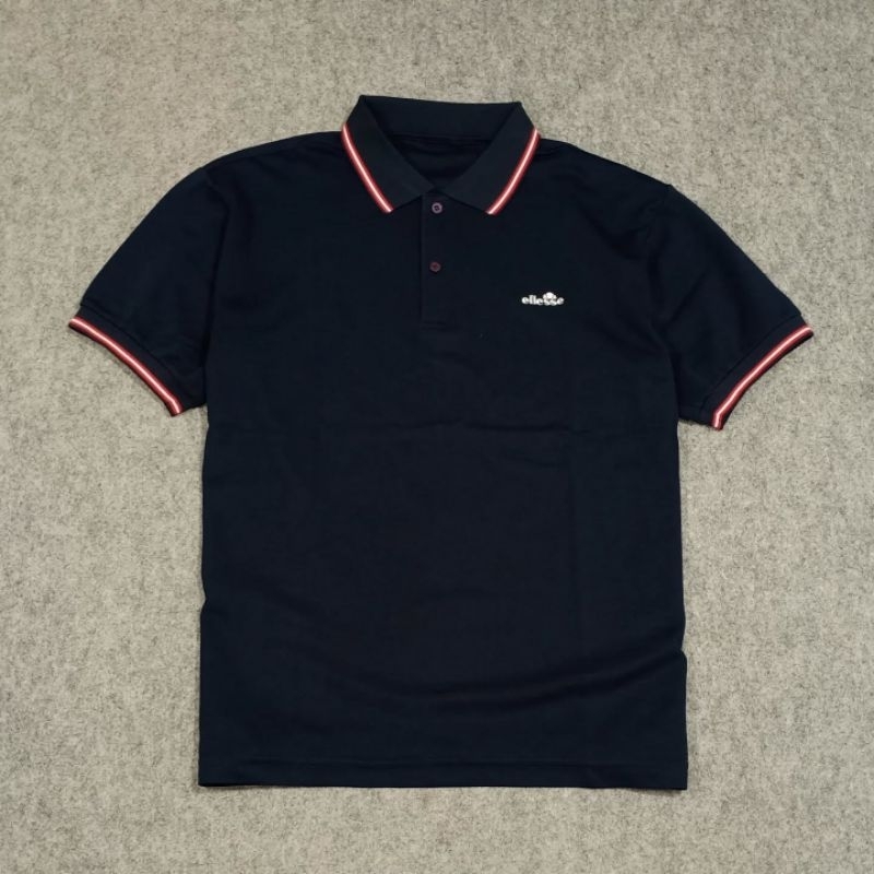 Kaos polo kaos kerah pria lengan pendek ELLESSE size L second polo shirt Hitam