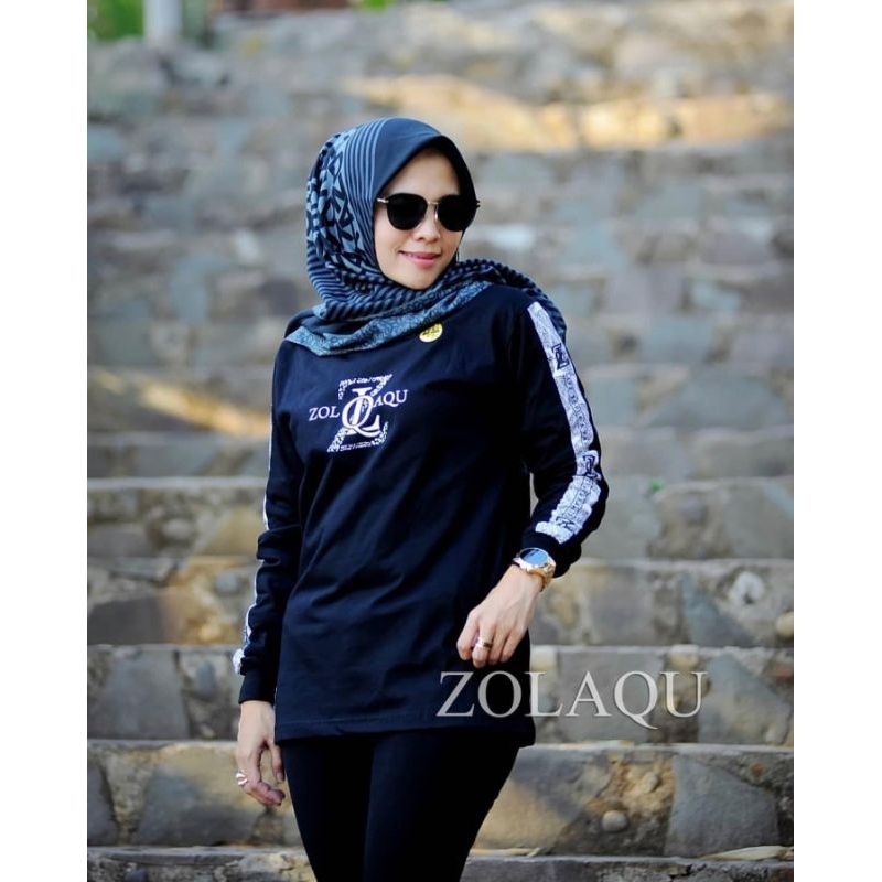 BAJU ATASAN KAOS DISTRO ZOLAQU POLOS TSHIRT BIRU DONGKER NAVY TEBAL ZLQ WANITA LENGAN PANJANG KOMBIN